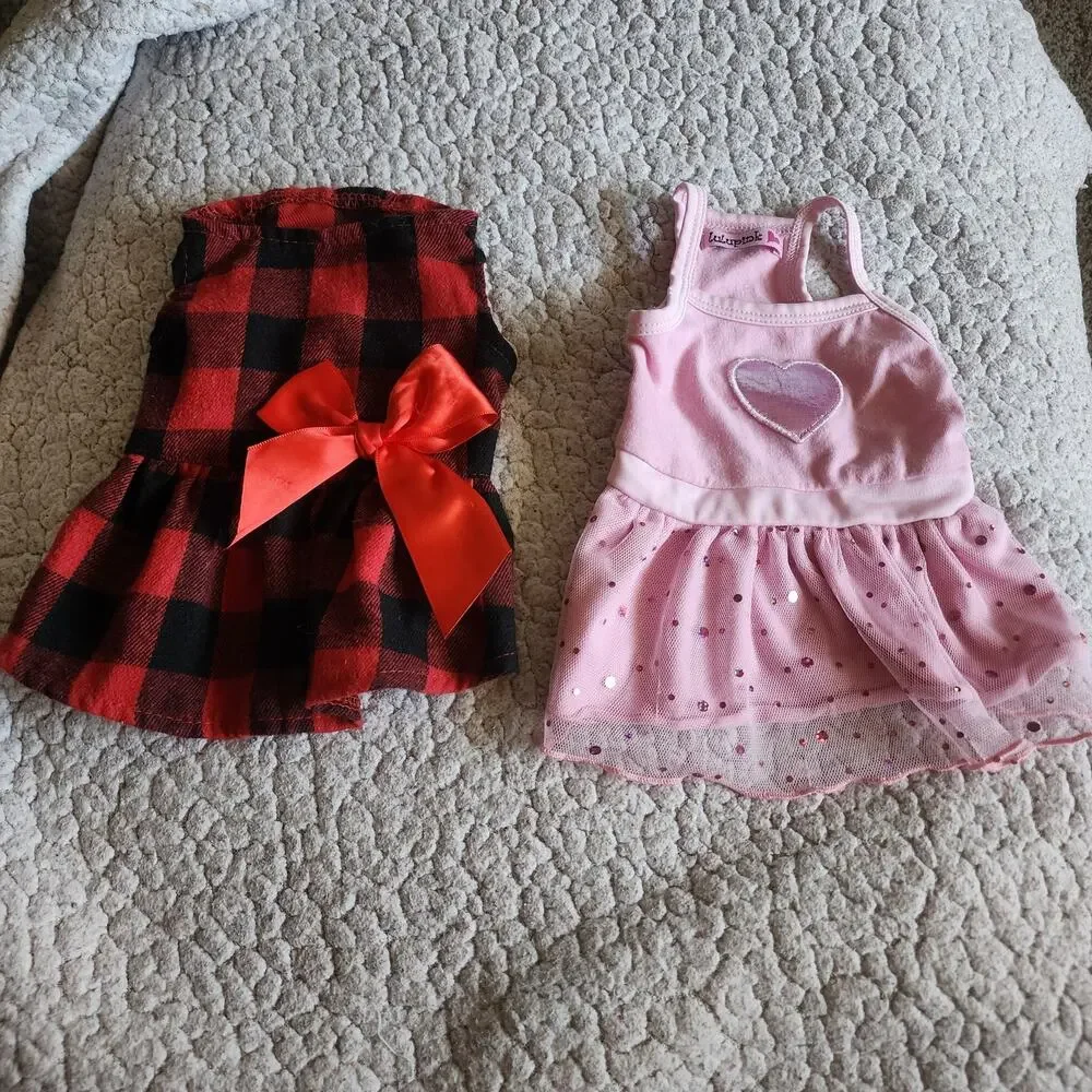 Dog Dresses XS buffalo print and Pink princess both ruffled